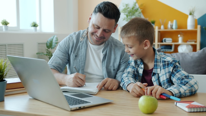 Parent and child learning about money together